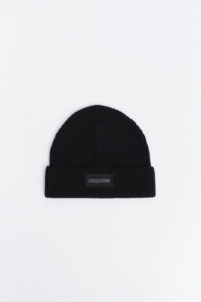 CODECLOTHING EMBROIDERED PATCH BEANIE IN RIBBED COTTON